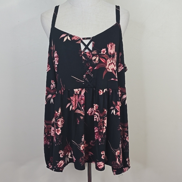 torrid Tops - Torrid Studio Crepe Lace Up Off Shoulder Peplum Top 1X